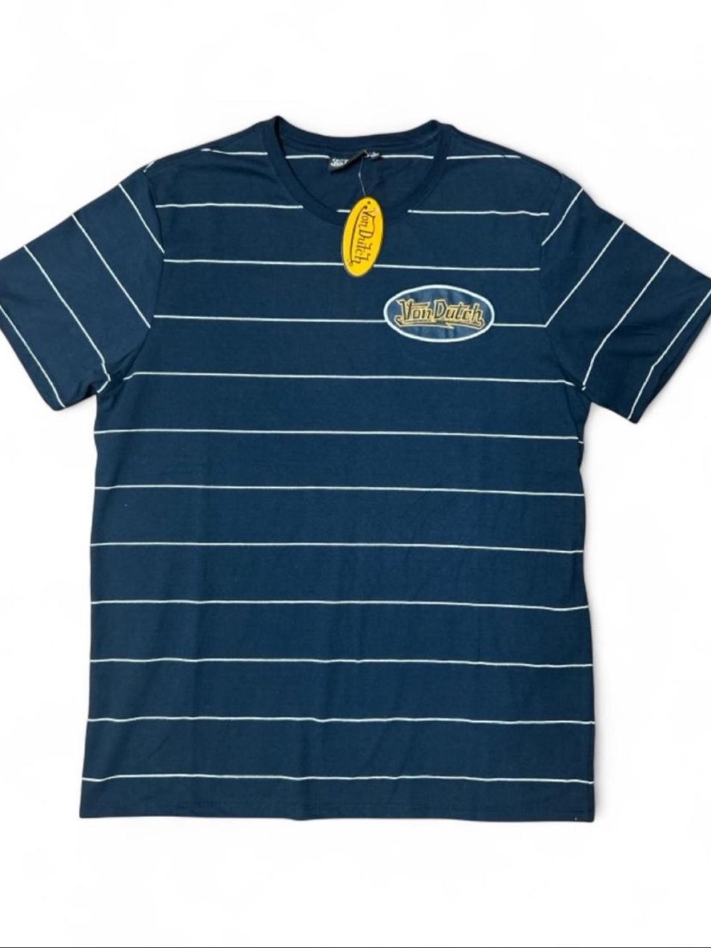 NWT mens Von Dutch Navy Blue & White Striped Short Sleeve Tee (L)